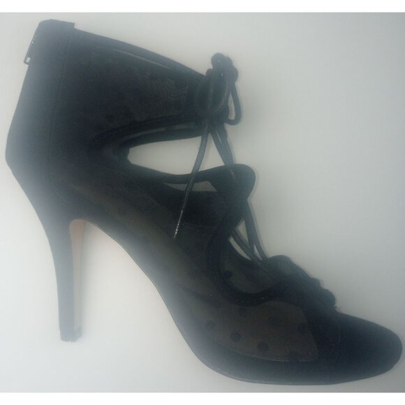 Torrid Black Polka Dot Mesh Lace Up Tie Zipper Stiletto Heels Size 9W - Picture 7 of 12